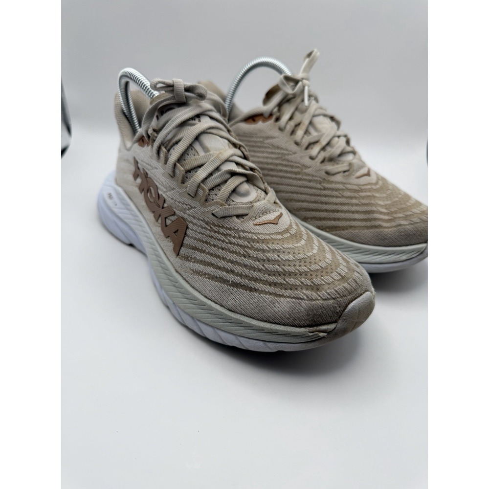 Hoka One One W's Mach 5 Running Shoes Sneakers Size 7.5 B Beige White Copper